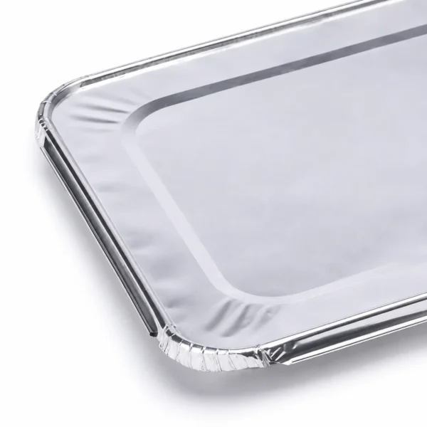 Close-up of the formed edge and corner structure on aluminum foil lid Model 03