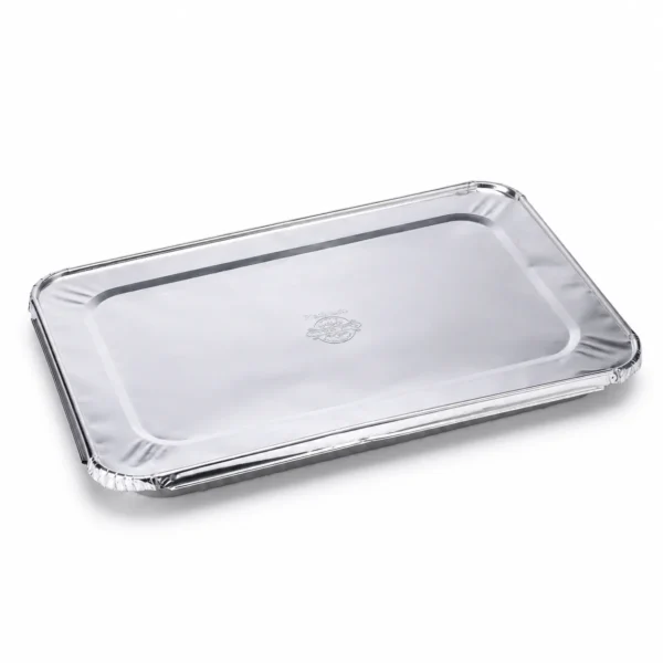 Full size aluminum foil steam table pan lid Model 03 in three-quarter view