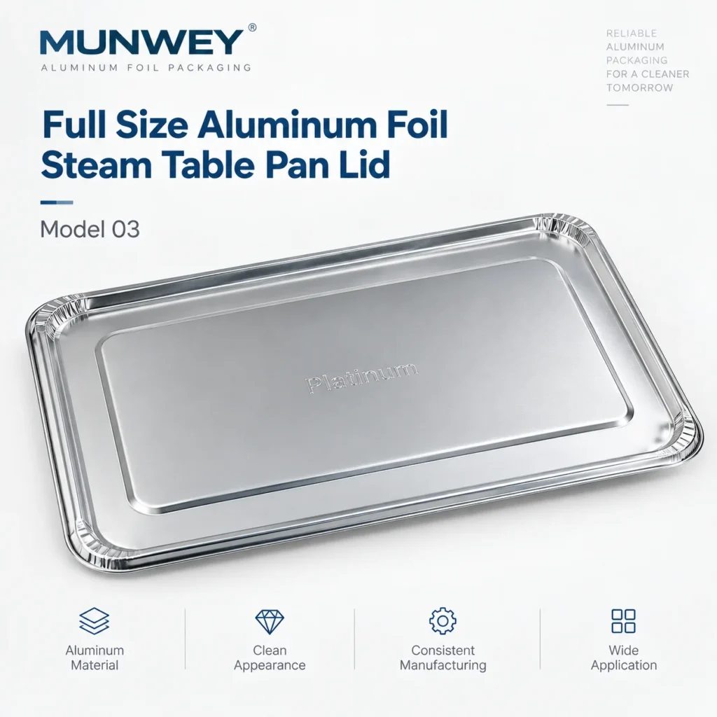 Full Size Aluminum Foil Steam Table Pan Lid Model 03 showing rectangular aluminum lid format