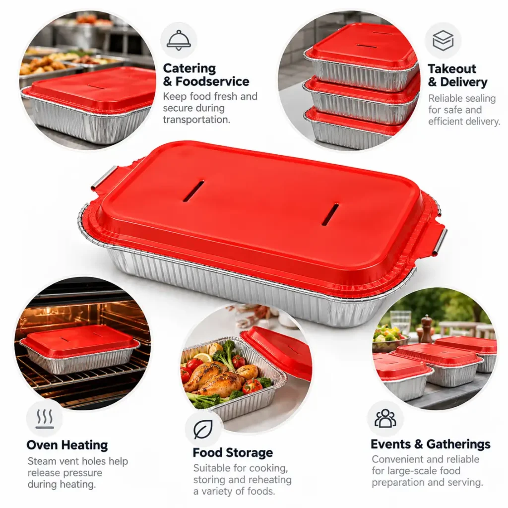 Application illustration of aluminum foil container use in catering, takeout, heating, food storage and events