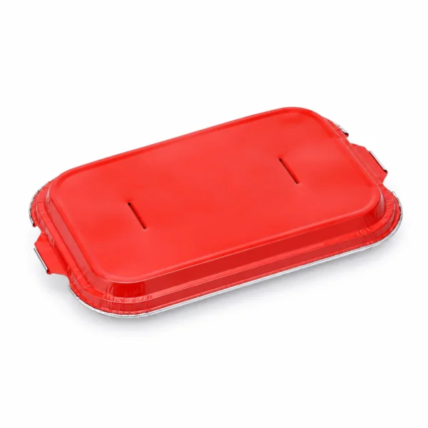 Model 030 airline aluminum foil food container lid in three-quarter view