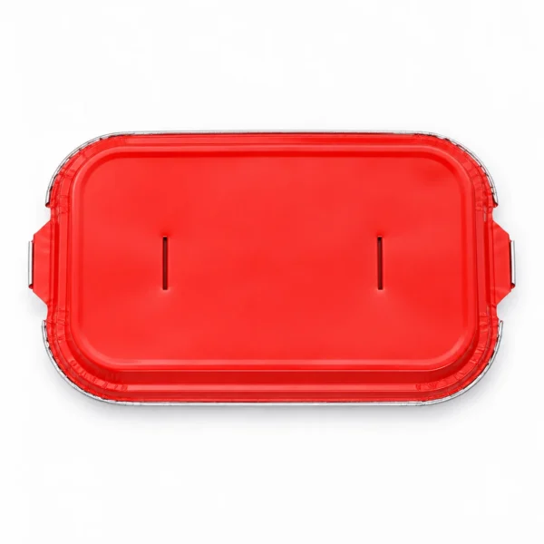 Top view of Model 030 airline aluminum foil food container lid with two vent slots