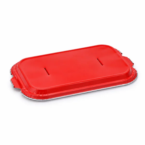 Side profile of Model 030 airline aluminum foil food container lid showing the crimped rim and edge