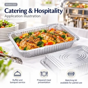 Application illustration of Model 059 aluminum foil steam table pan for catering and hospitality