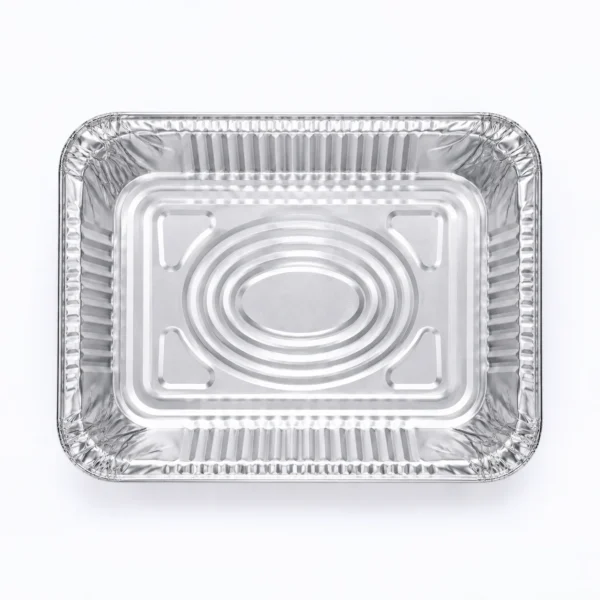 Top view of a half size 65 mm deep aluminum foil steam table pan