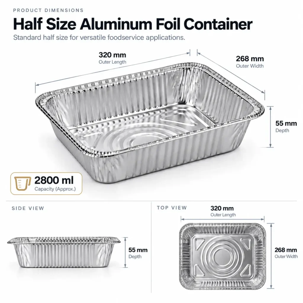 Dimensions and capacity of half size medium aluminum foil steam table pan