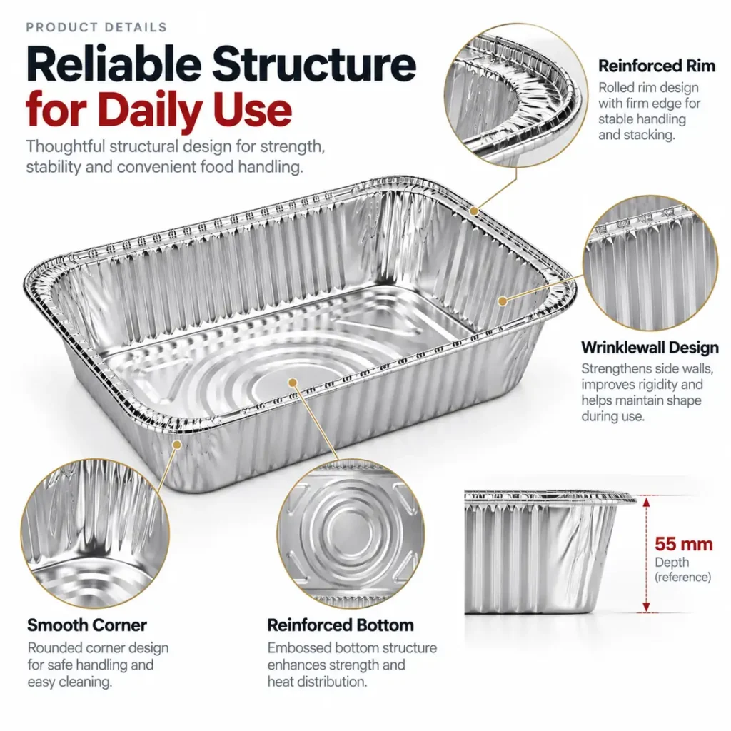 Structure details of half size medium aluminum foil steam table pan