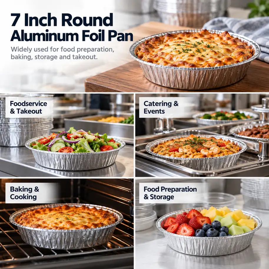 7 inch round aluminum foil pan for foodservice, catering and food preparation applications