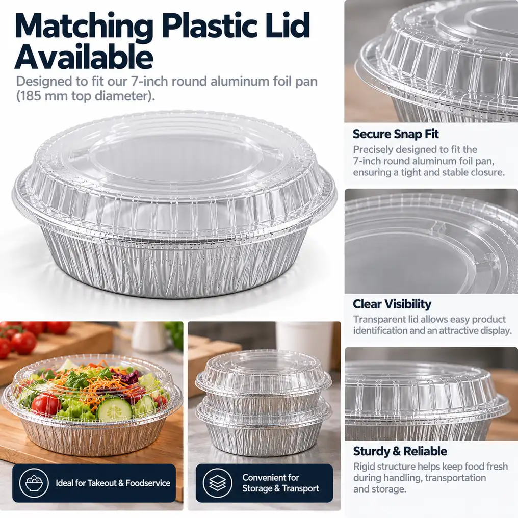 7 inch round aluminum foil pan with matching plastic lid option