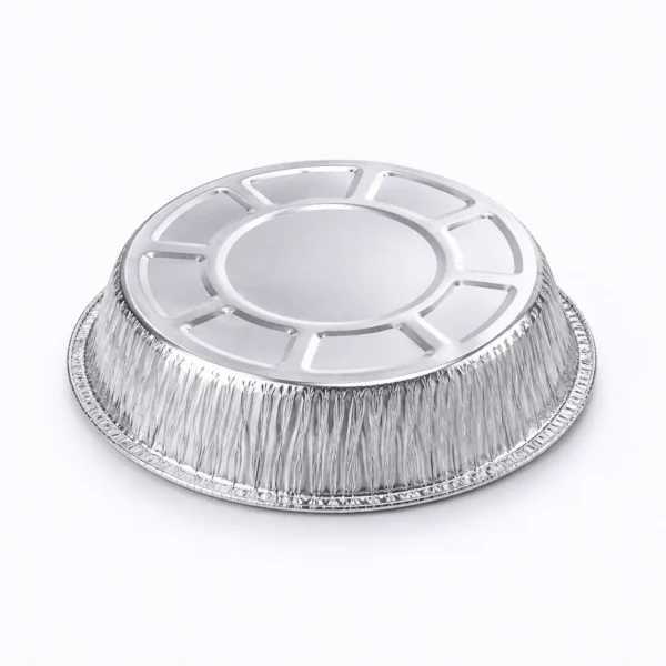08-7-inch-round-aluminum-foil-pan-underside-view.png Underside view of 7 inch round aluminum foil pan showing base structure
