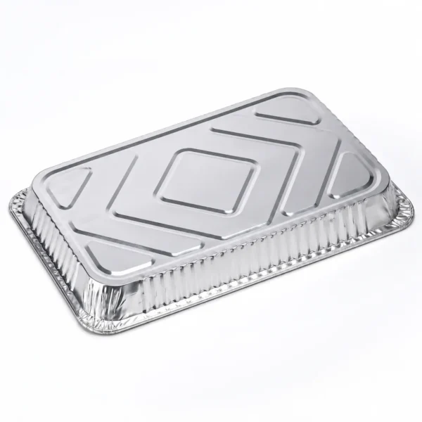 Full Size Shallow Steam Table Pan – Underside View Underside view of MUNWEY full size shallow aluminum foil steam table pan showing the formed base pattern and sidewall structure.
