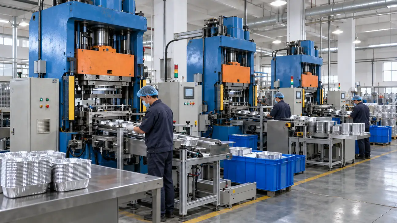 Operator working with aluminum coil processing equipment on the production floor