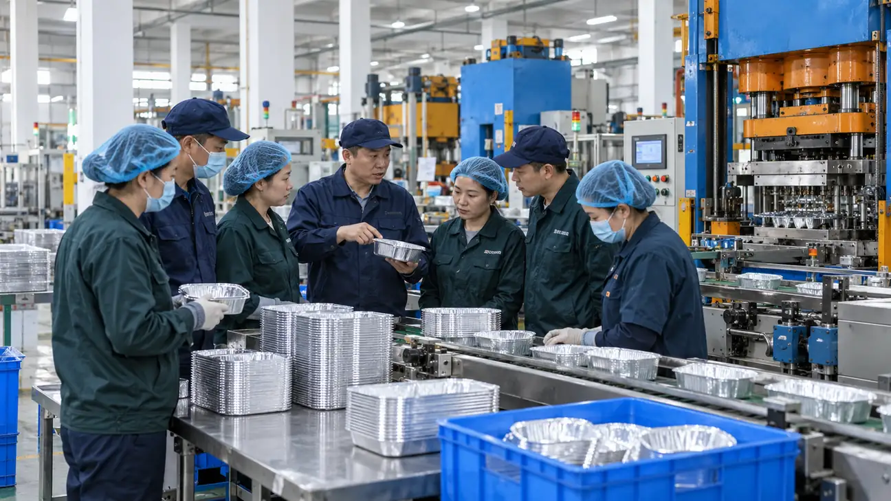Operator working with aluminum coil processing equipment on the production floor
