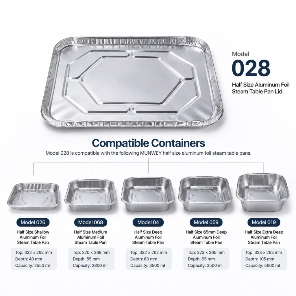 Compatible MUNWEY half size aluminum foil steam table pan models for lid 028