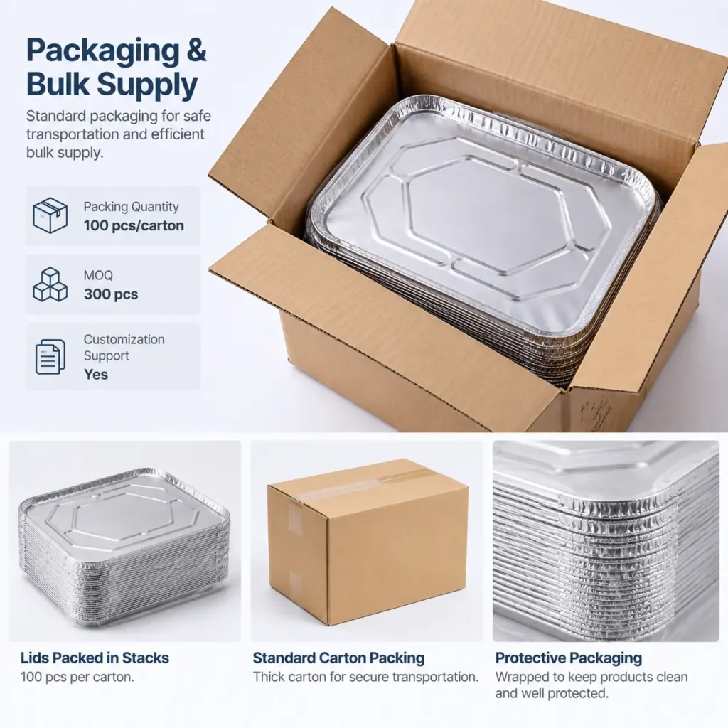Bulk packaging of half size aluminum foil steam table pan lids