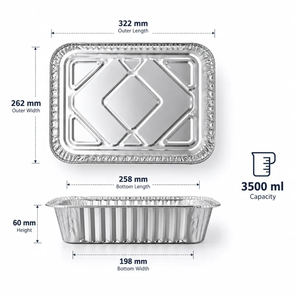 Half size deep aluminum foil steam table pan dimensions and 3500 ml capacity