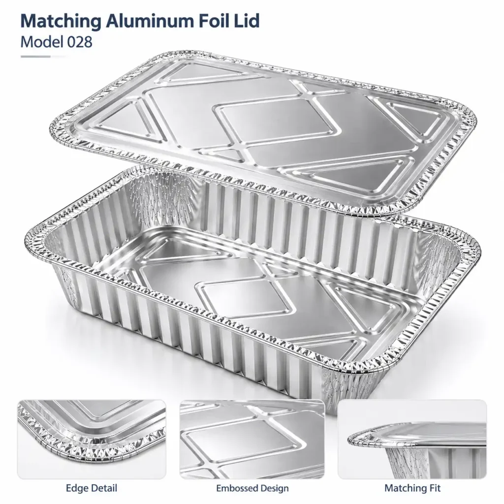Half size deep aluminum foil steam table pan with matching aluminum foil lid Model 028