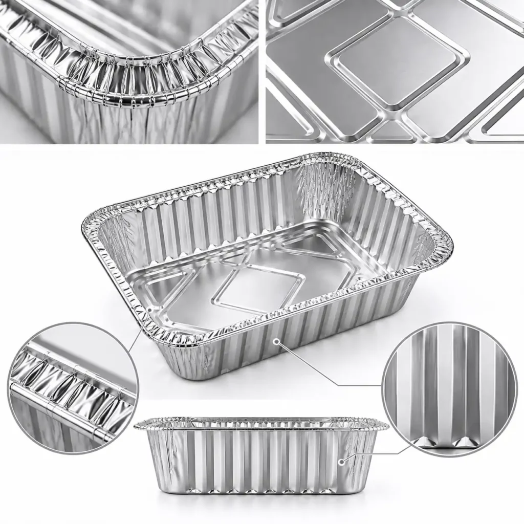 Half size deep aluminum foil steam table pan - rim and wrinklewall structure details