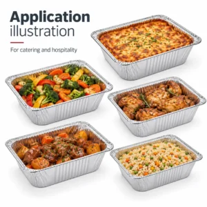 Half size extra deep aluminum foil steam table pan for catering and hospitality - application illustration