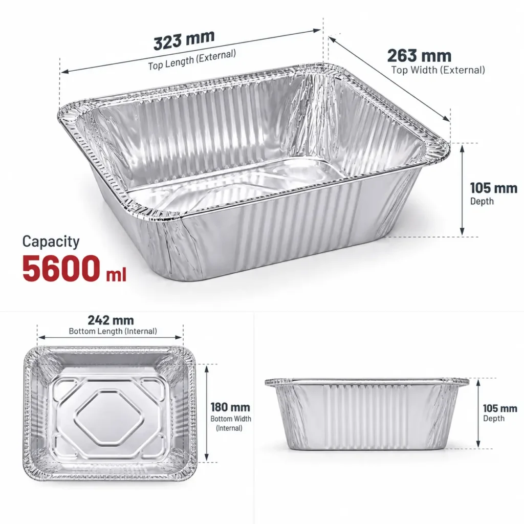 Half size extra deep aluminum foil steam table pan dimensions and 5600 ml capacity