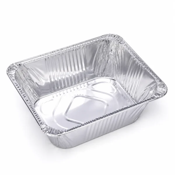 half-size-extra-deep-aluminum-foil-steam-table-pan-main.webp Half size extra deep aluminum foil steam table pan in an open top perspective view.