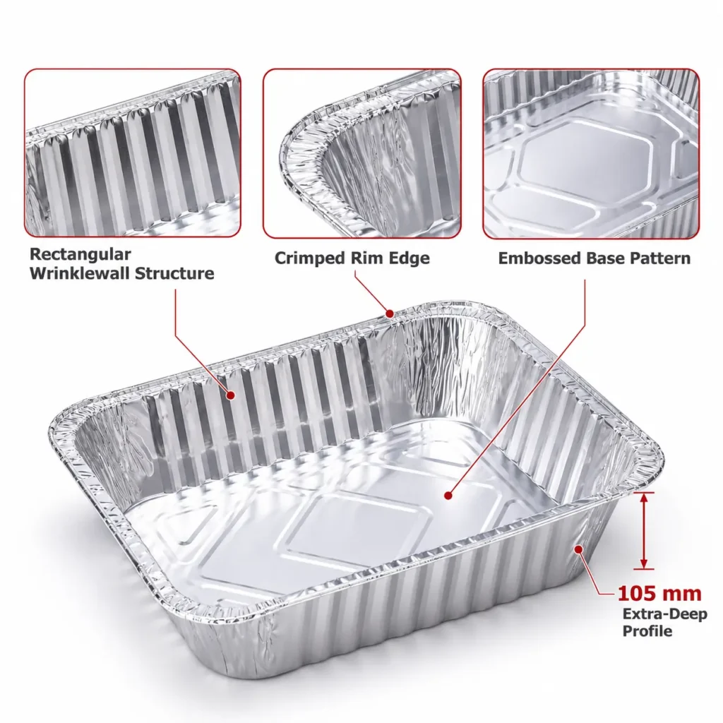 Half size extra deep aluminum foil steam table pan - wrinklewall rim and base structure details