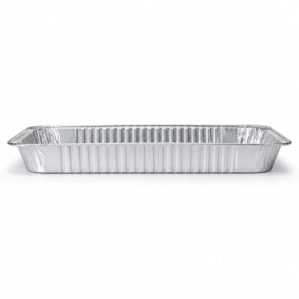 medium-depth-steam-table-pan-side-profile.webp Side profile of MUNWEY aluminum foil steam table pan showing the 55 mm medium depth and wrinklewall side structure.