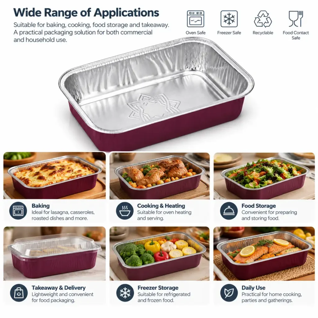 Model 031 aluminum foil food container designed for airline meal packaging and foodservice applications