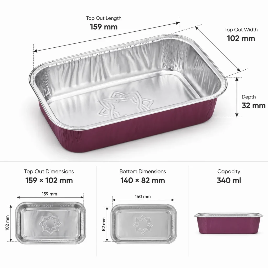 Model 031 aluminum foil food container dimensions and specification details including size and capacity information