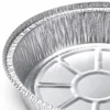 Close-up of the aluminum foil pan's curled rim, pleated inner sidewall and embossed base structure.
